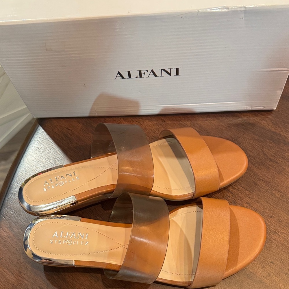 Alfani Women's 8.5 Brown Sandals Slides Low Heel Step Flex Wedge With Box Macys
